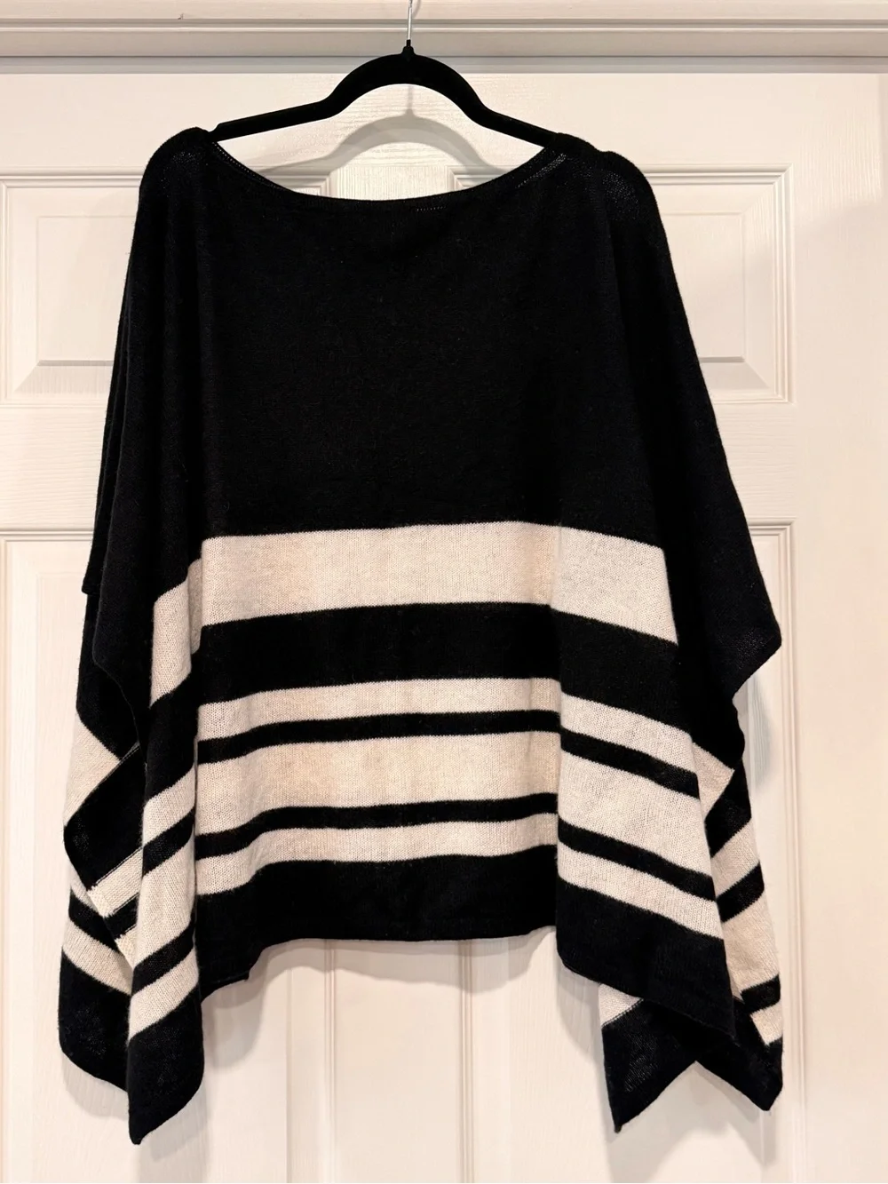 J. Crew Black & White Striped Cashmere & Merino Wool Blend Sweater Poncho #458 - Picture 7 of 13